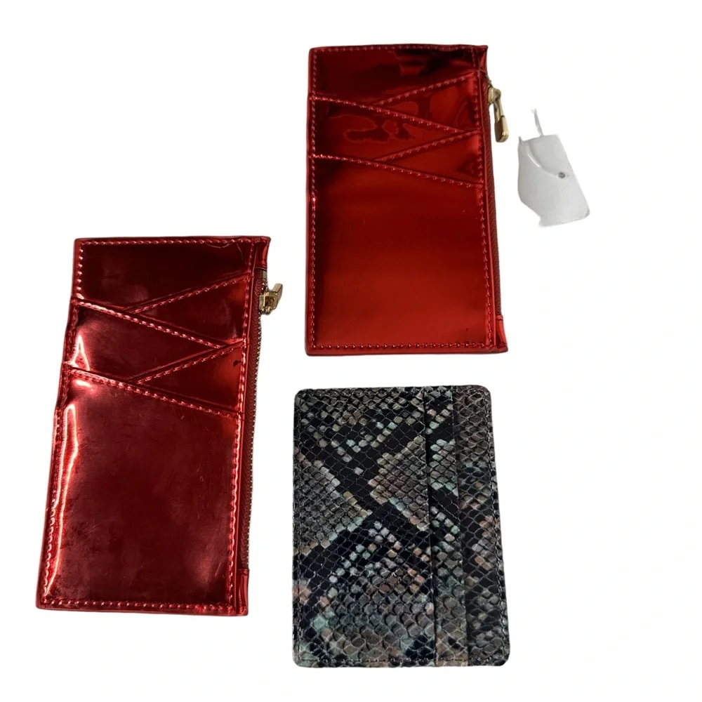 Nordstrom Card Holder Set Wallet Zip Zipper Pouch Patent Reptile New